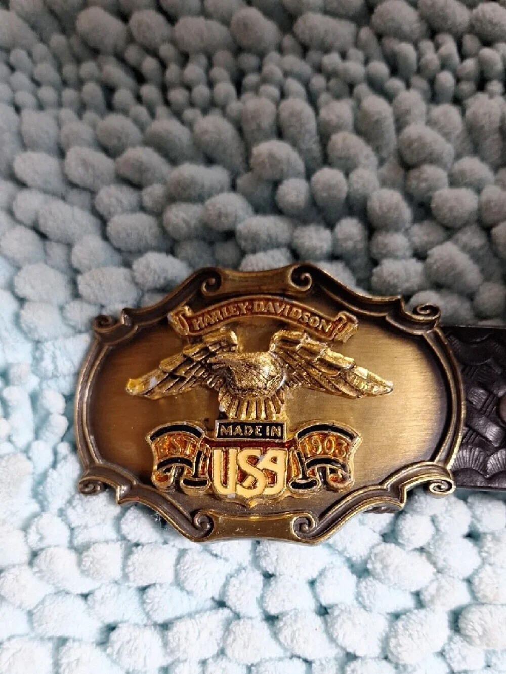 Harley-Davidson Brown Leather Belt with Gold Eagle Buckle